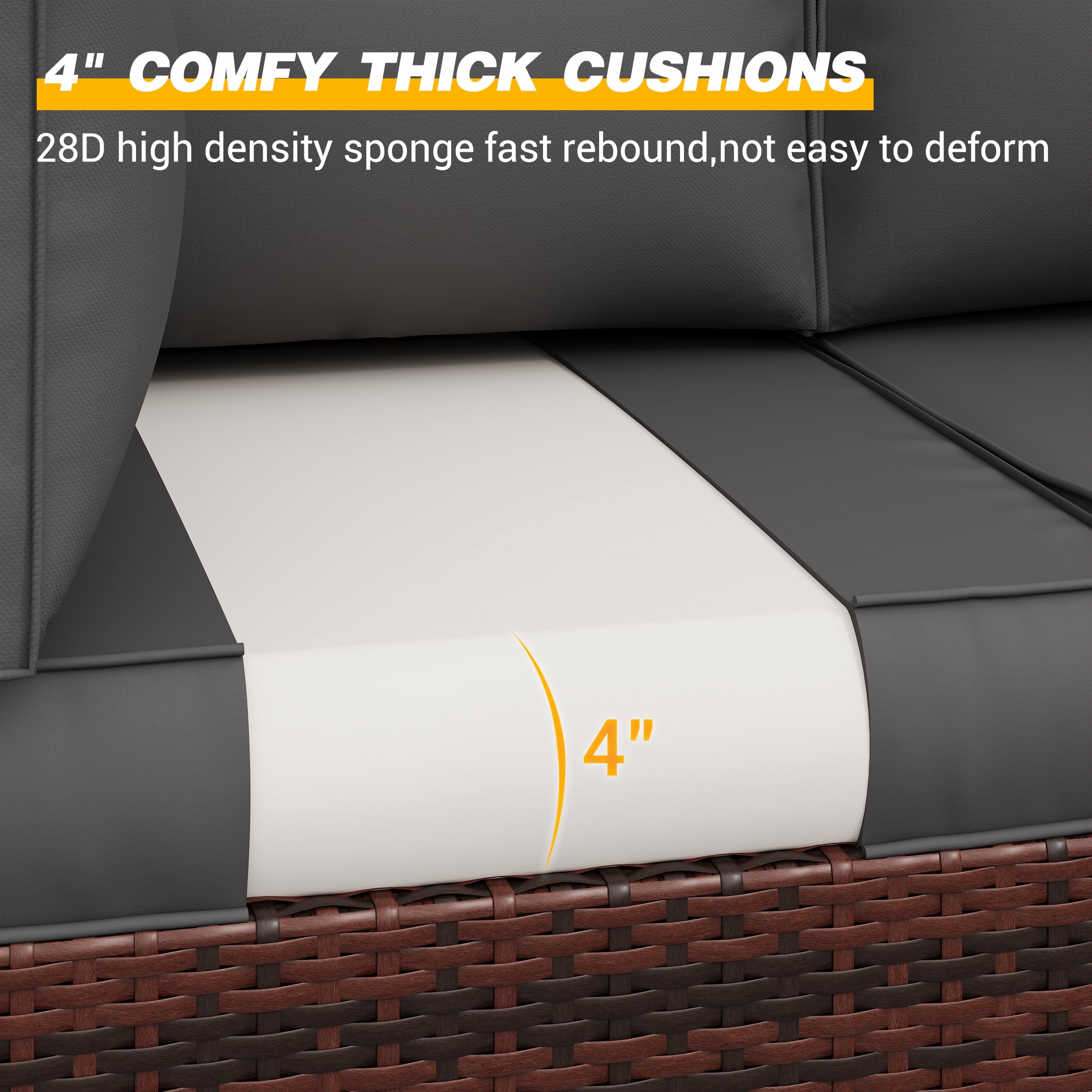 UDPATIO Outdoor Cushions, Patio Furniture Cushions, 4" Thick Replacement Outdoor Cushions, Patio Sofa Cushions with Water-Resistant Deep Seat Outdoor Couch Cushions(Dark Grey)