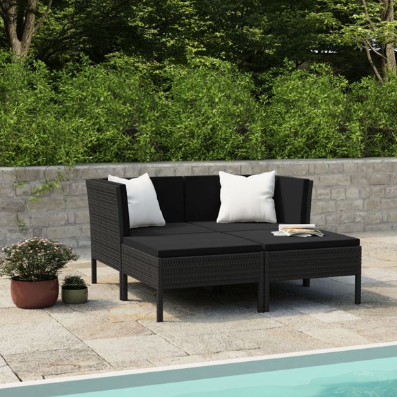 vidaXL 4 Piece Patio Lounge Set with Cushions Poly Rattan Black