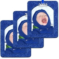 Expressly Yours! 2022 Picture Frame Christmas Ornament with Magnetic Glitter and Non-Glare Photo Protector, Vertical Blue, 3-Pack