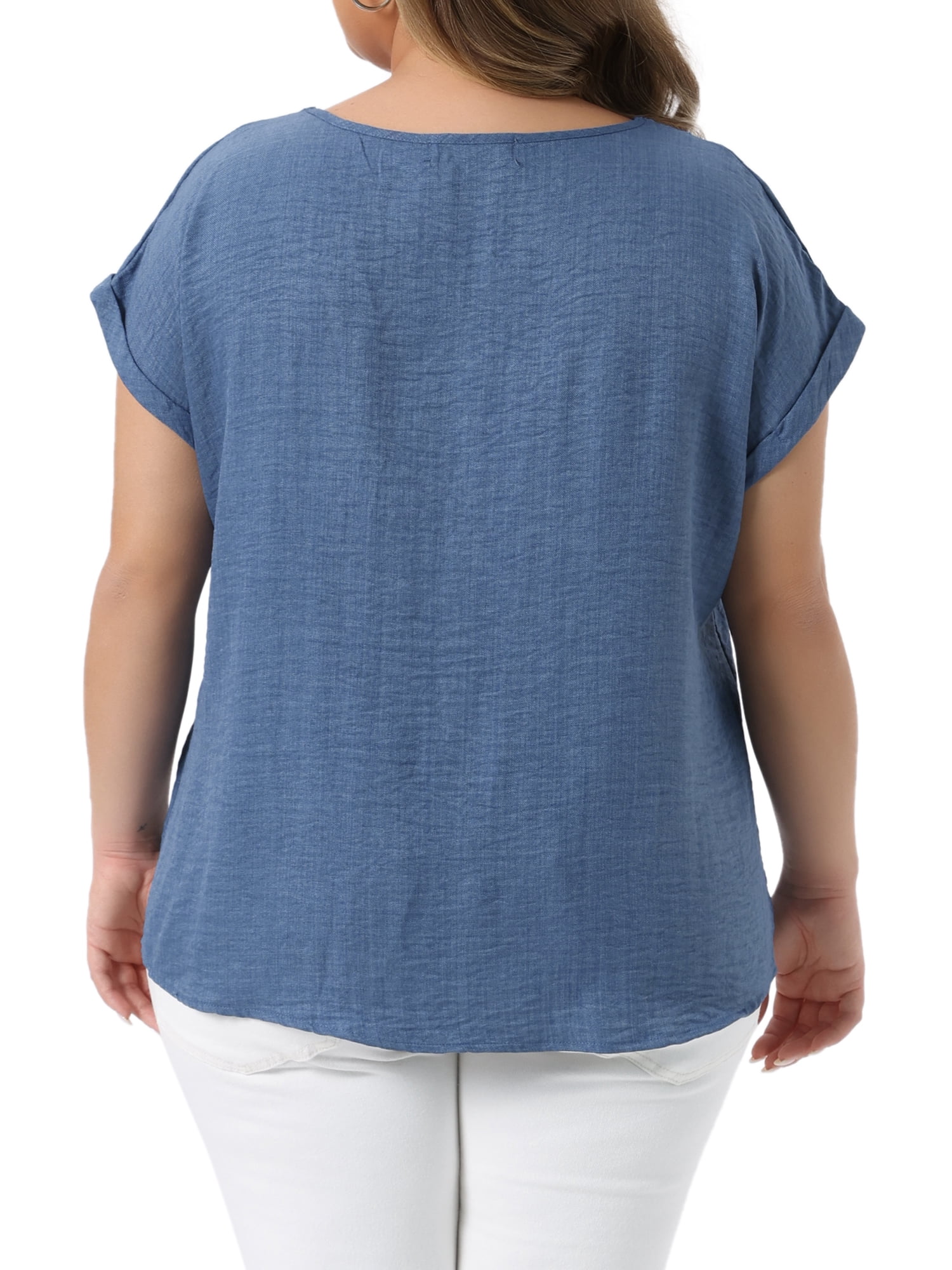 DARING DIVA Women's Plus Lace Shirts Boho V Neck Crochet Blouse 4X Blue