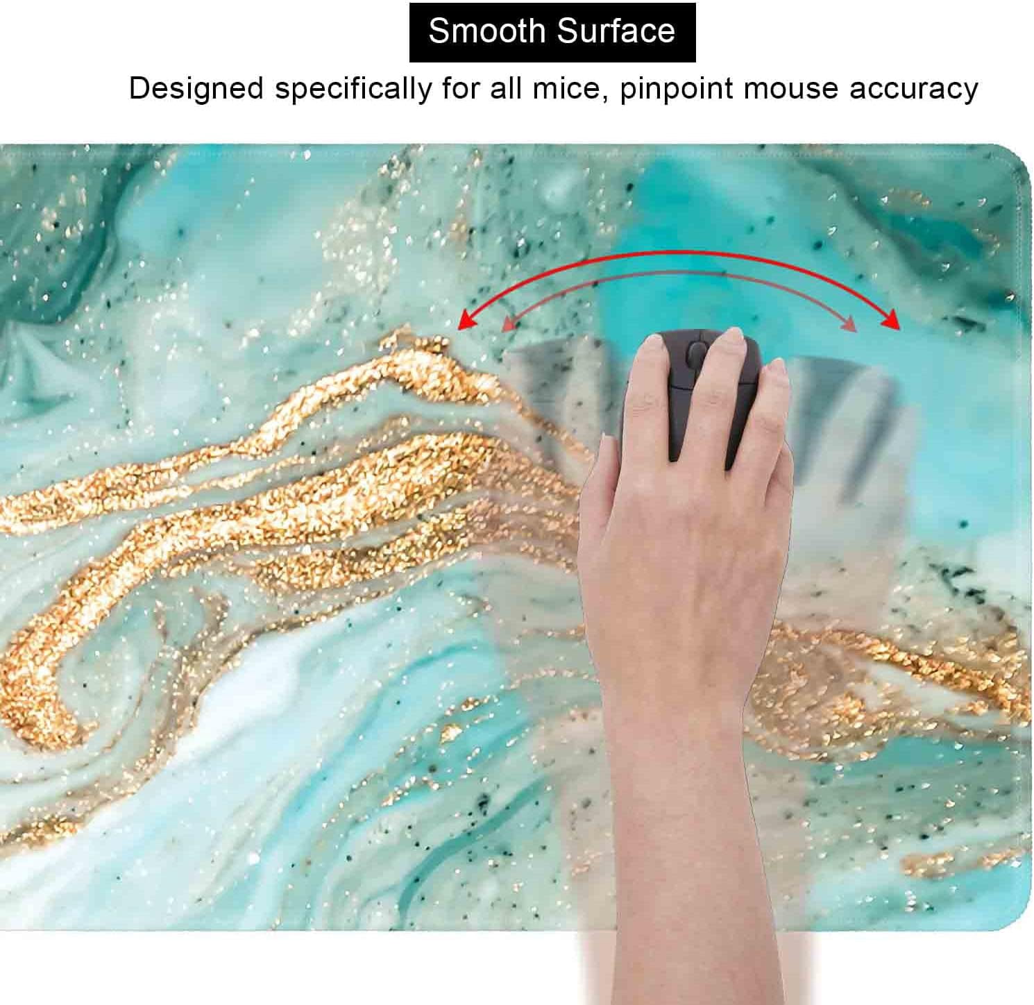 Modern Teal Green & Gold Marble Texture Art Mouse Pad - 31.5x11.8 Inch, Extended Gaming Mousepad with Stitched Edges, Rubber Base, Ideal for Work, Office, Home