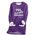 thumbnail image 3 of CFLVAEK Yes, I'm Always Freezing Sweatshirts for Women Plus Size Sherpa Fleece Lined Sweatshirt Round Neck Thermal Pullovers Comfy Long Sleeve Fall Winter Tops with Pockets Purple XXL, 3 of 4