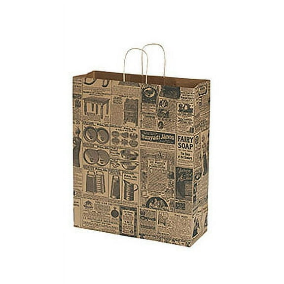 SSWBasics Jumbo Newsprint Paper Shopping Bags - 16”L x 6”D x 19”H - Case of 100