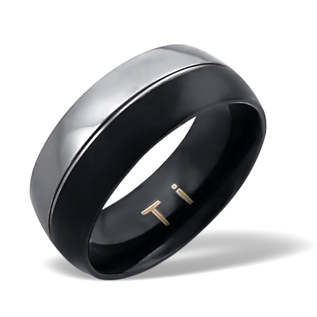 Smooth Two Tone Black & High Polished Titanium Ring Band, 8 mm, Size 11