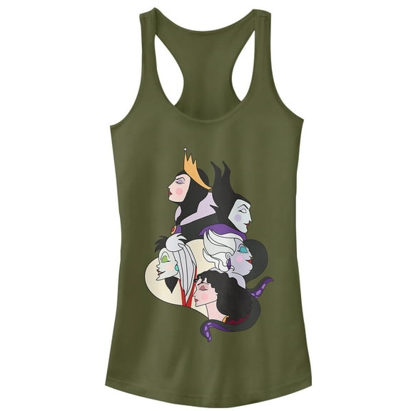 Junior's Disney Princesses Wicked Witch Profiles Racerback Tank Top Military Green X Large