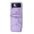 thumbnail image 2 of SaniMore for Samsung Galaxy Z Flip 4 6.7" Folding Embossed Wallet Case, PU Leather Case with Card Slot & Cross Body Strap Shockproof Protective Case for Girls Ladies, Purple, 2 of 7
