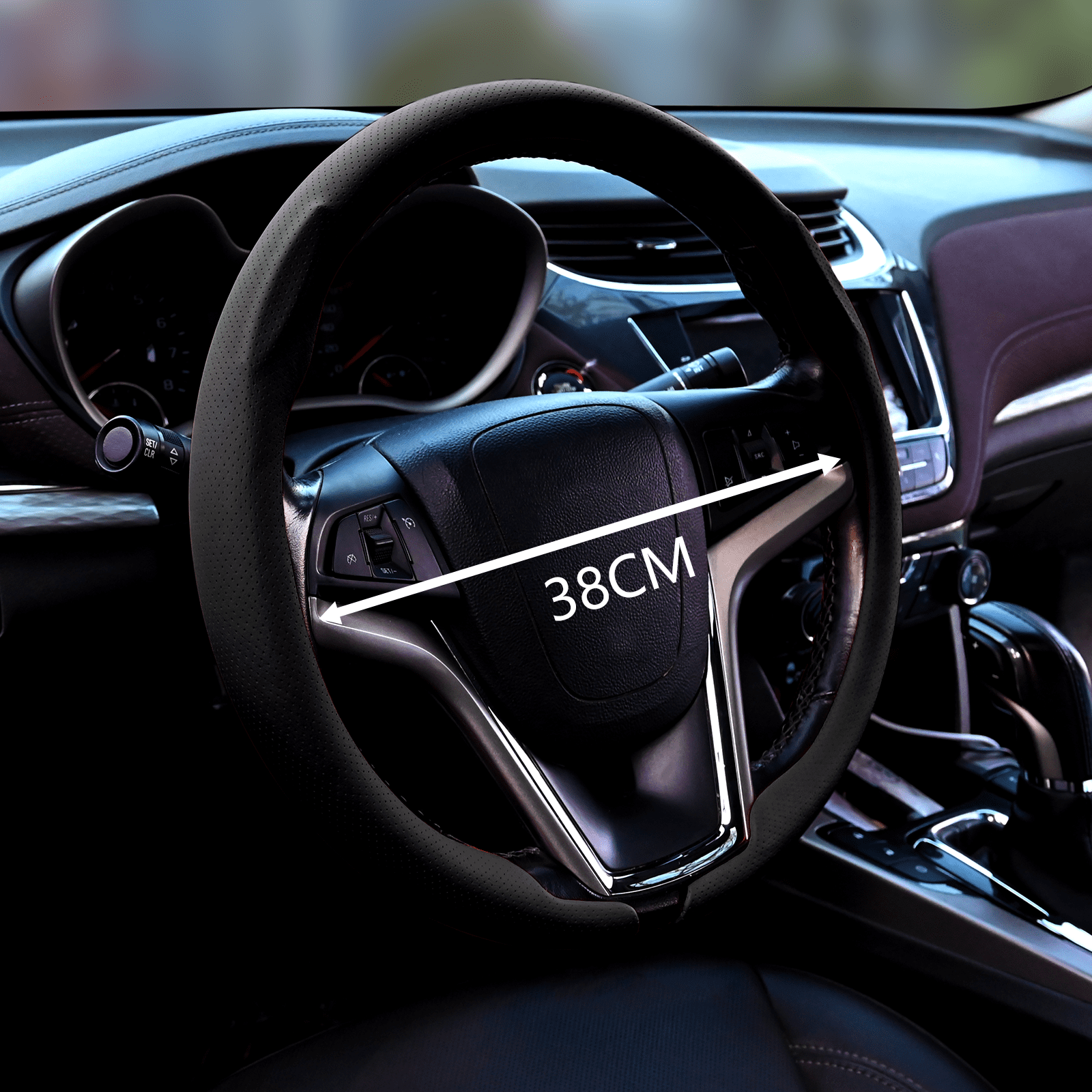 Slim Nappa Leather Steering Wheel Cover Ultra-Thin Design, Breathable, Non-Slip for Comfortable Grip - Universal Fit for 14.5-15 Inch Wheels