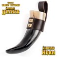 thumbnail image 5 of Mythrojan Viking Drinking Horn Mug with Brown Leather Holder and Canvas Bag Renaissance Mead Ale Wine Beer Drinking Cup - 8.45 oz, 5 of 5