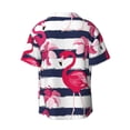 thumbnail image 2 of KLL Dark Blue Stripes and Pink Flamingos Print Men's Shirt Short Sleeve Button Down Summer Cuba Beach Shirts- Medium, 2 of 7