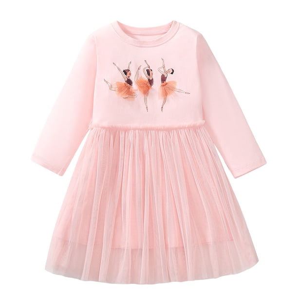 Vestido de manga larga con cuello redondo para niñas, vestido de manga larga azul cerezas de moda, vestido de princesa para niñas, vestido para niñas, producto de poliéster.