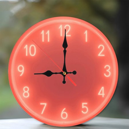 Neon Clock Wall Decor Light Pink 10 Inch Silent Wooden Wall Clock, Battery Operated (AA Batteries