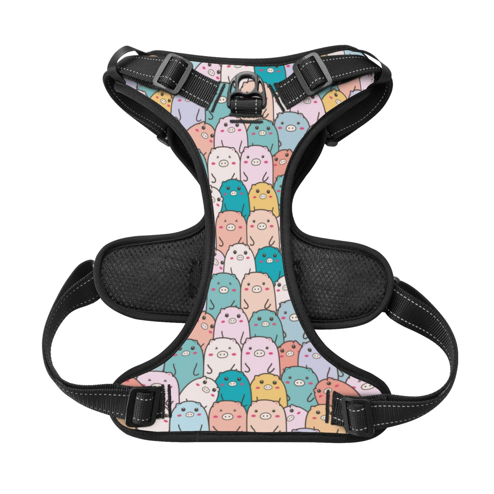 Kdxio Colorful Cute Pig Print No Pull Dog Harness Adjustable Reflective Oxford Easy Control Medium Large Dog Harness for Training and Everyday-Large