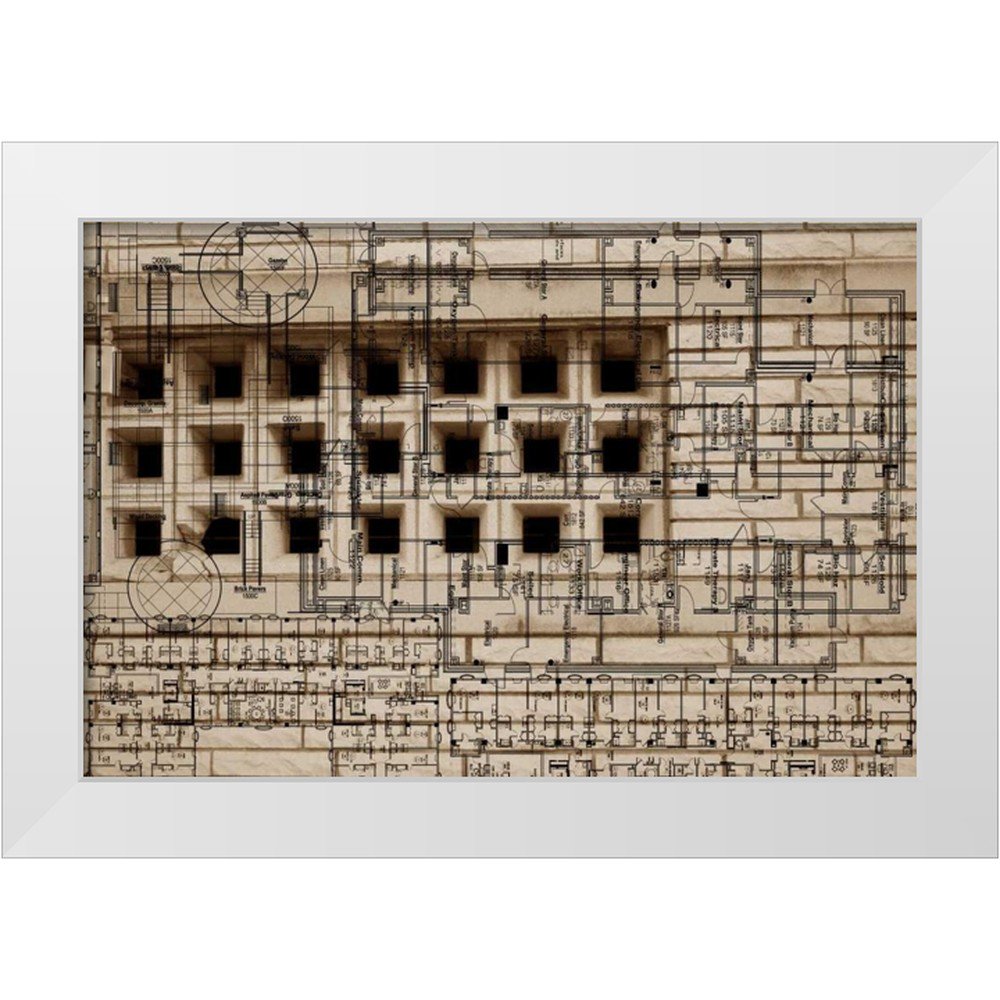 Jasper Sisa 14x11 White Modern Wood Framed Museum Art Print Titled - Architecture Drawing II