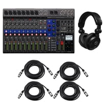 Zoom LiveTrak L-12 12-Channel Digital Mixer & Multitrack Recorder, Bundle with TAPH100 Monitor Headphones and 4x 50' XLR Cable