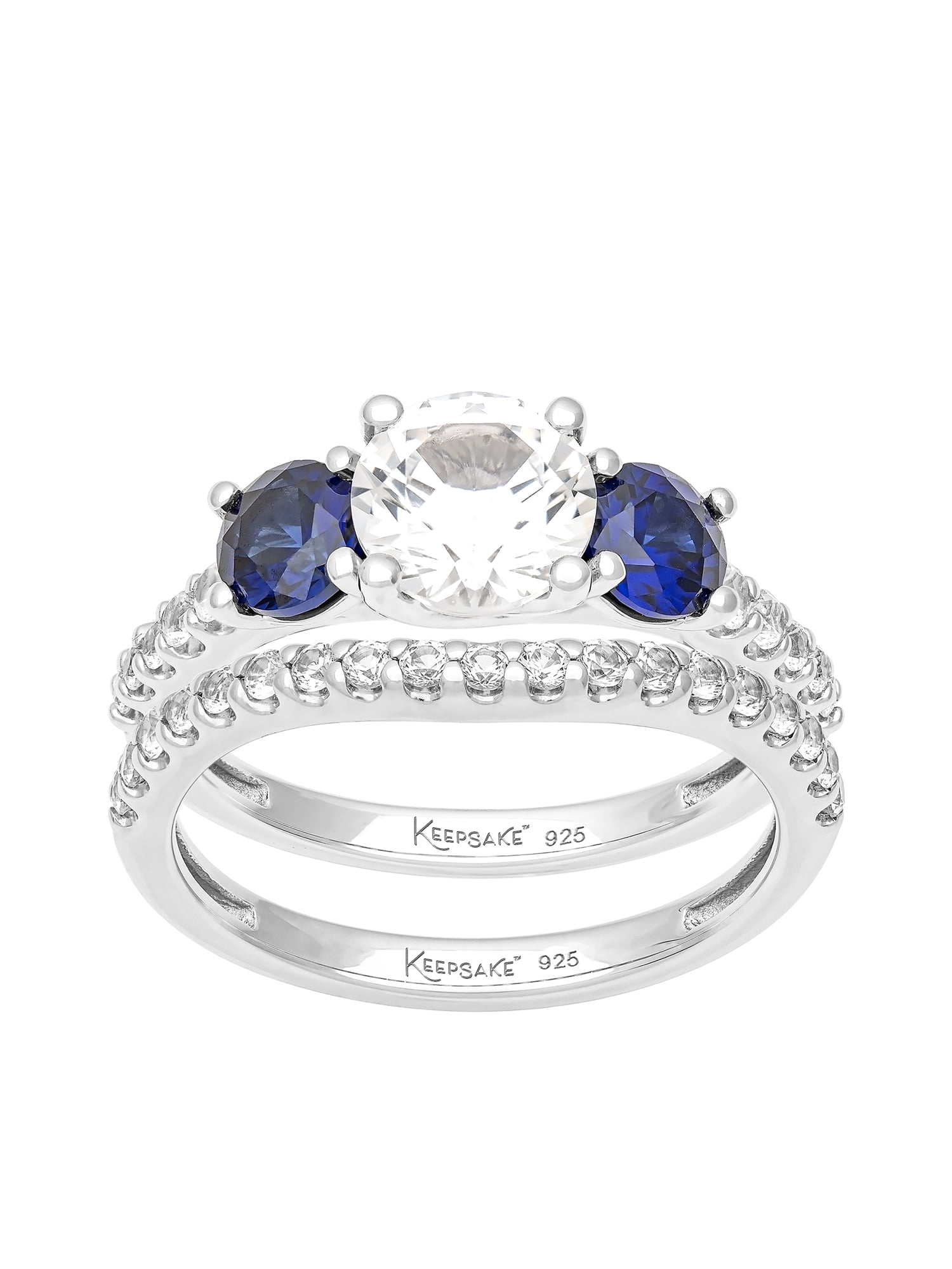 3 3/8 Carat TGW Created Blue and White Sapphire Women's "Sapphire Gem" Bridal Ring Set in Sterling Silver