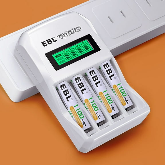 EBL Rechargeable AAA Batteries 1100mAh (4 Counts) with 907 LCD AA/AAA Rechargeable Battery Charger