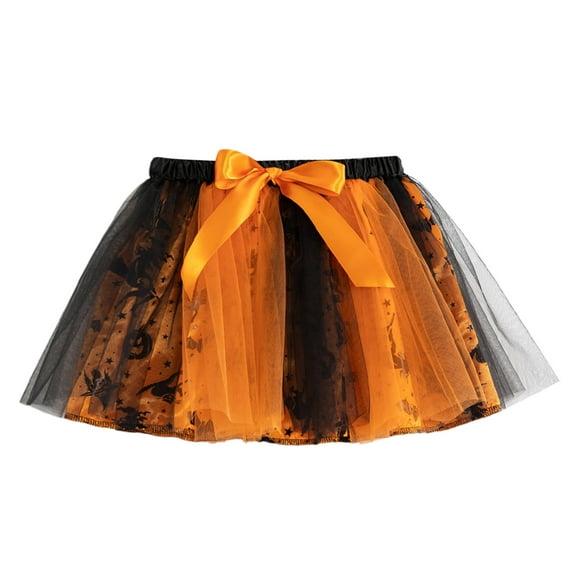 Hjtefg Girls' Party Tutu - Printed Ballet Skirt, Flared Dance Skirt for Halloween & Performances,Color: Orange Size: 2-4 Years