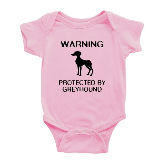 Warning: Protected by A Greyhound Dog Funny Baby Rompers Romper Bodysuit (Pink,12-18 Months)