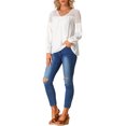thumbnail image 2 of INSPIRE CHIC Women's Casual Summer Lace Panel V Neck Long Sleeve Blouses XS White, 2 of 5