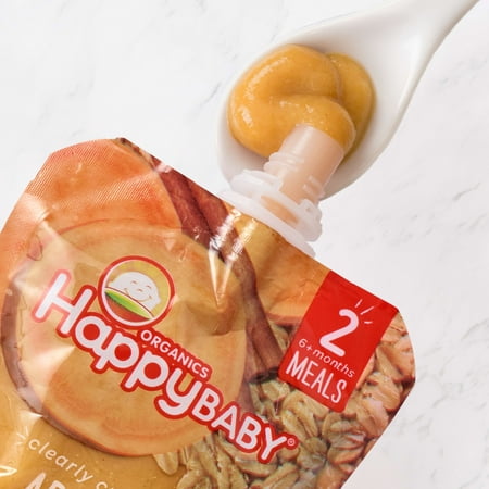 (4 pack) (4 Pack) Happy Baby Clearly Crafted, Stage 2 Meals, Organic Baby Food, Apples, Sweet Potatoes & Granola, 4 Oz