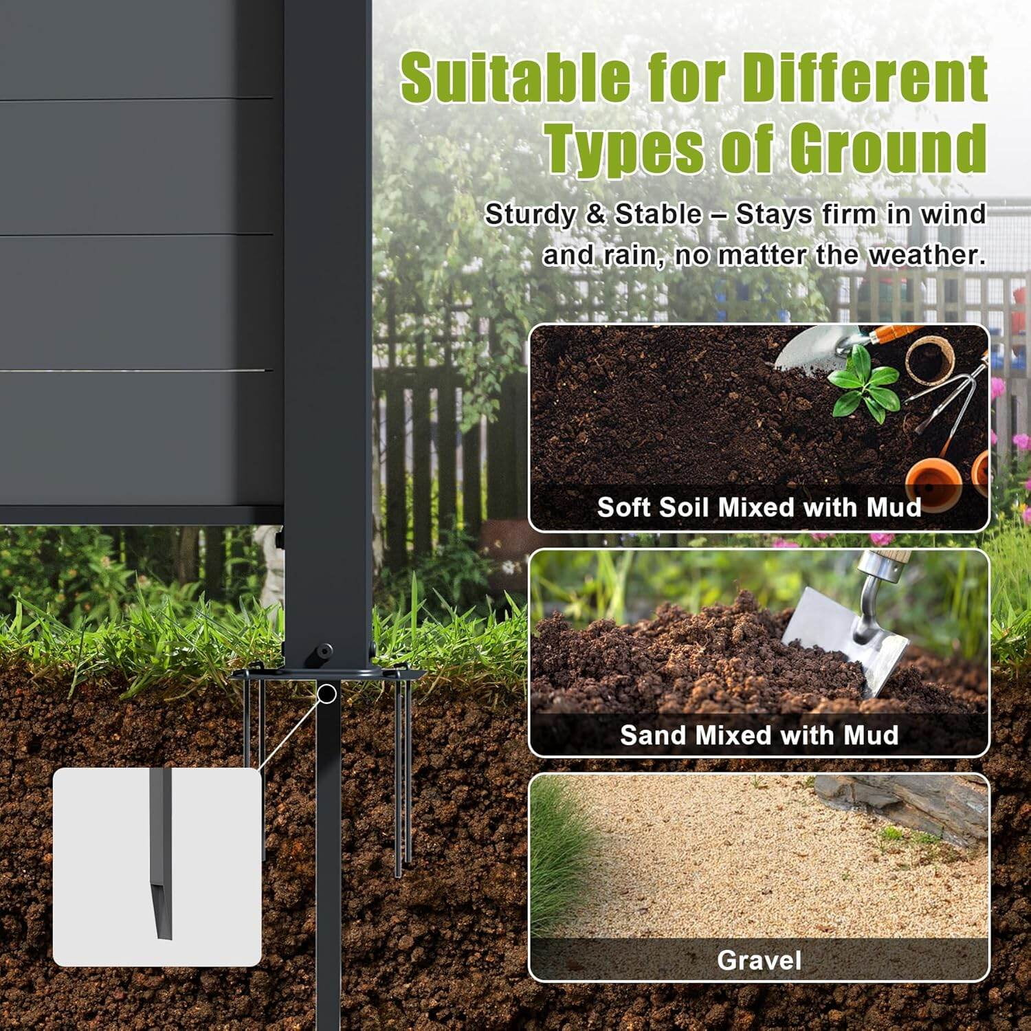 Privacy Fence Outdoor Privacy Screens, 50" W x 50" H Air Conditioner Fence, Trash Can Enclosure with Metal Stakes, Metal Decorative Fences for Garden Backyard Patio(2 Panels, Black),Fence Panels