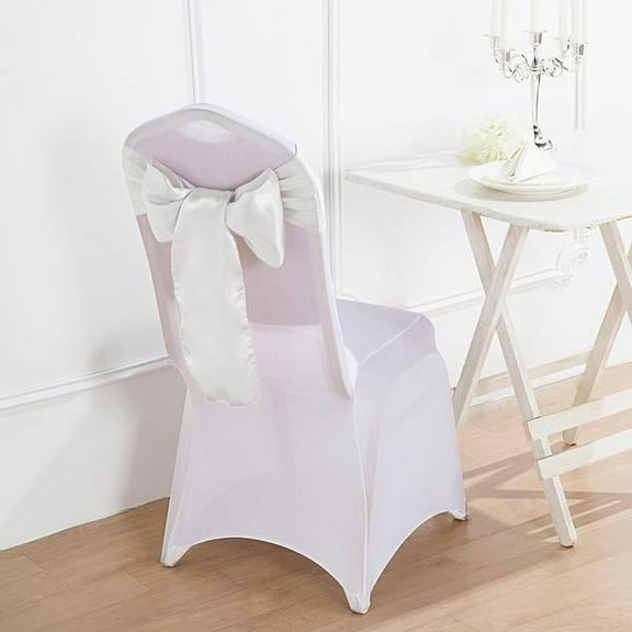 BalsaCircle 50 White Satin Chair Sashes Bows Ties Wedding Decorations Party Chair Covers Banquet