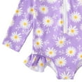 thumbnail image 3 of Baby Girl Swimsuit Long Sleeve Colorful Floral with Full Zip Rash Guard Girls' Swimwear Purple 2-3 Years, 3 of 5