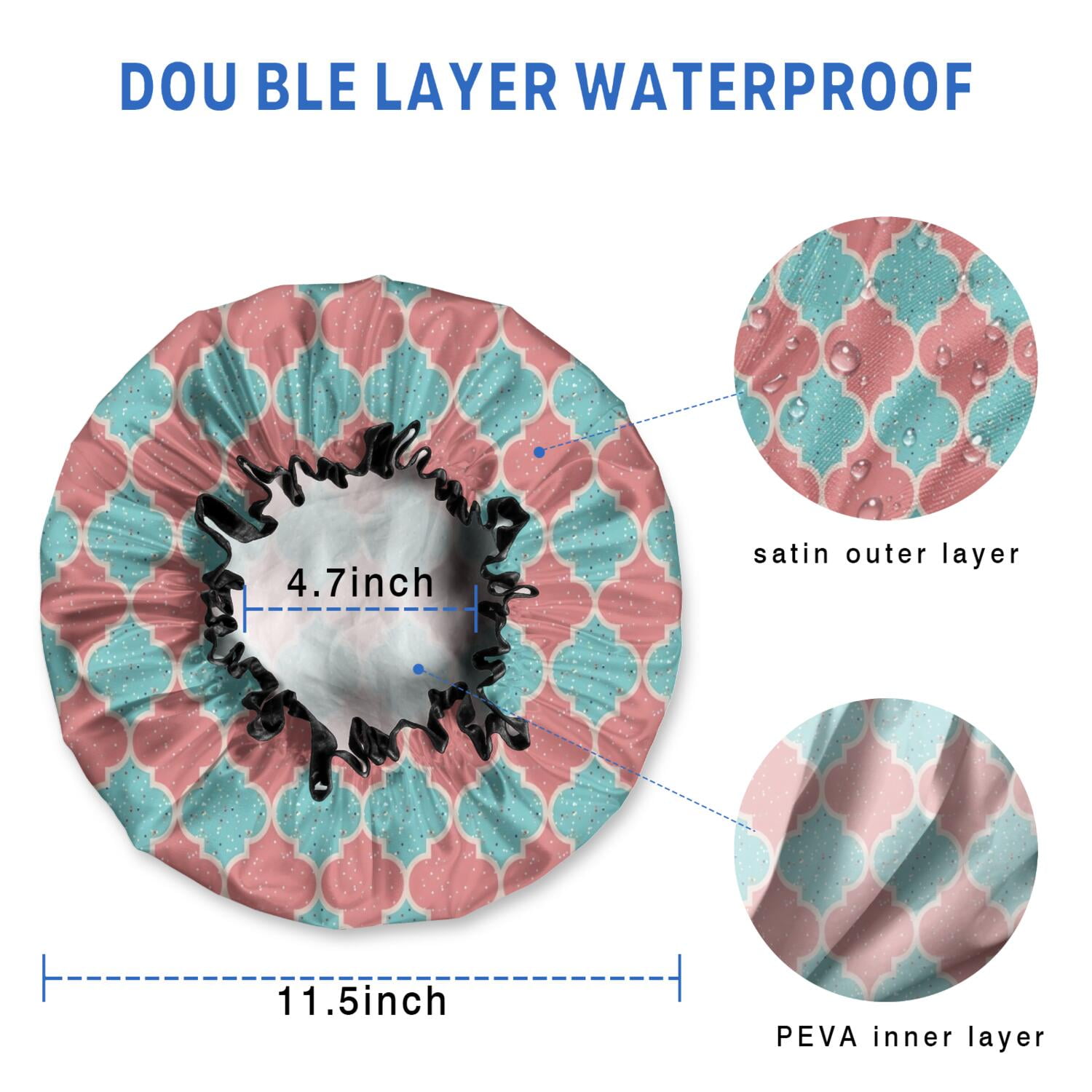 Shower Caps,Red Teal Checkerboard Checkered Pattern Waterproof Shower Cap for Women 4 Pieces,Double Reusable Hair Cover for Shower PEVA Elastic Stretch Hem