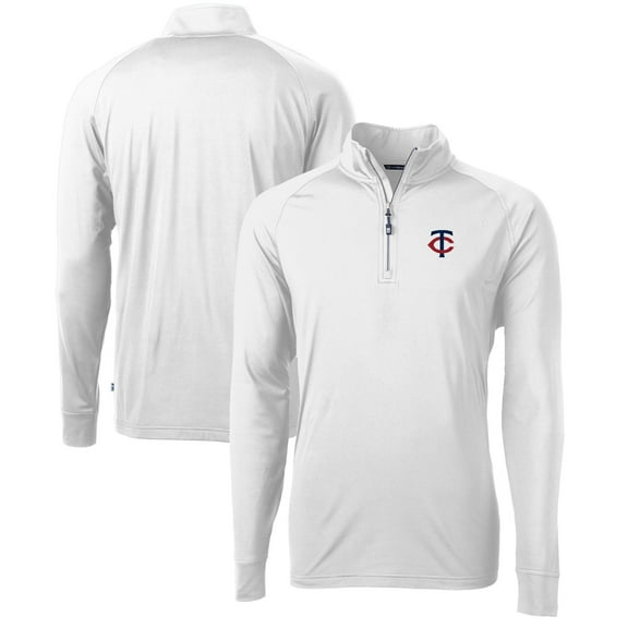 Men's Cutter & Buck  White Minnesota Twins Adapt Eco Knit Stretch Recycled Quarter-Zip Pullover Top