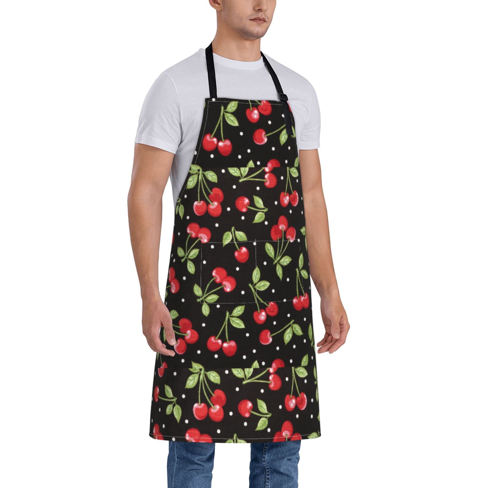 Kdxio Sweet Red Cherry Apron with Pockets Adjustable Kitchen Aprons for Men Women Waterproof Aprons for Cooking,Drawing,Crafting, Baking Household Cleaning