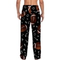 thumbnail image 2 of Men's pajama pants with brown football and playbook pattern on black background， soft home pajama pants， casual and comfortable loose fit pajama pants， elastic waistband, 2 of 10