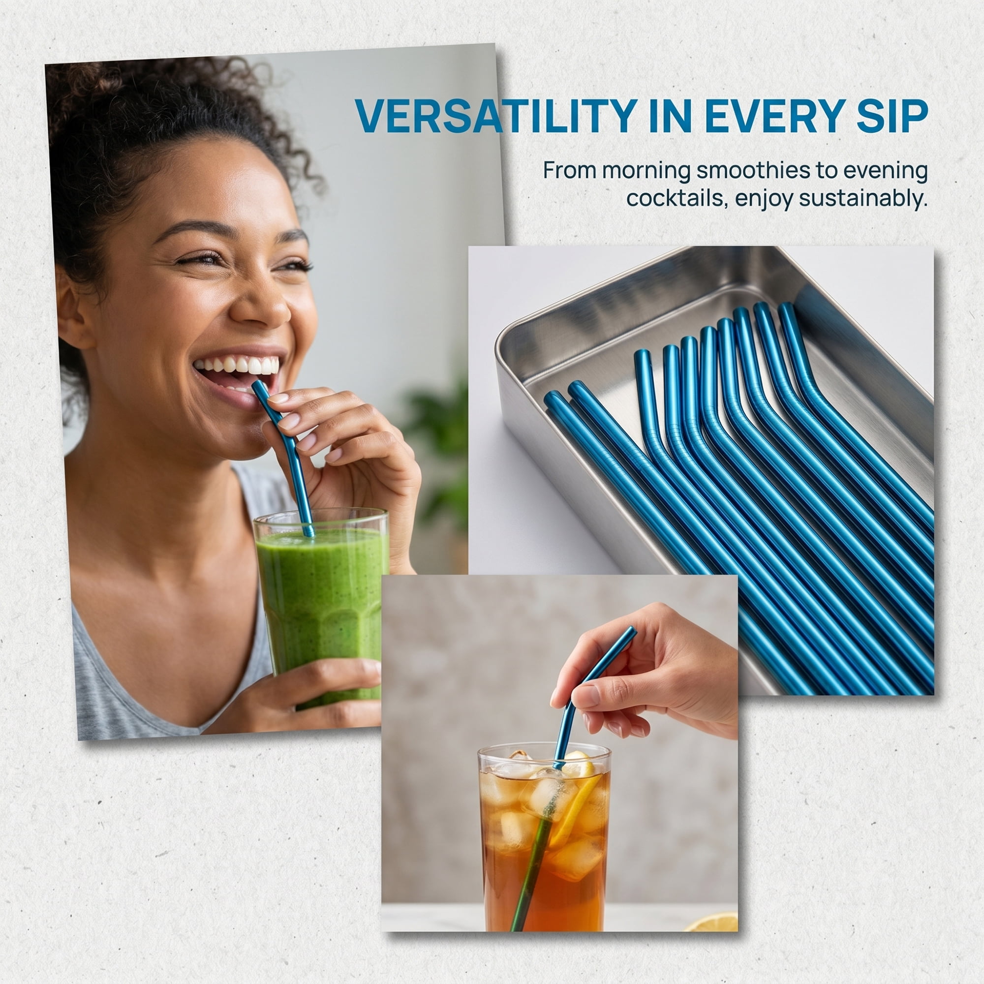 Unique Bargains 10Pcs Reusable Stainless Steel Dishwasher Safe Straws Blue