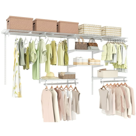 Gymax Wire Closet Organizer System Wall-mounted Adjustable Storage Shelves Coats White