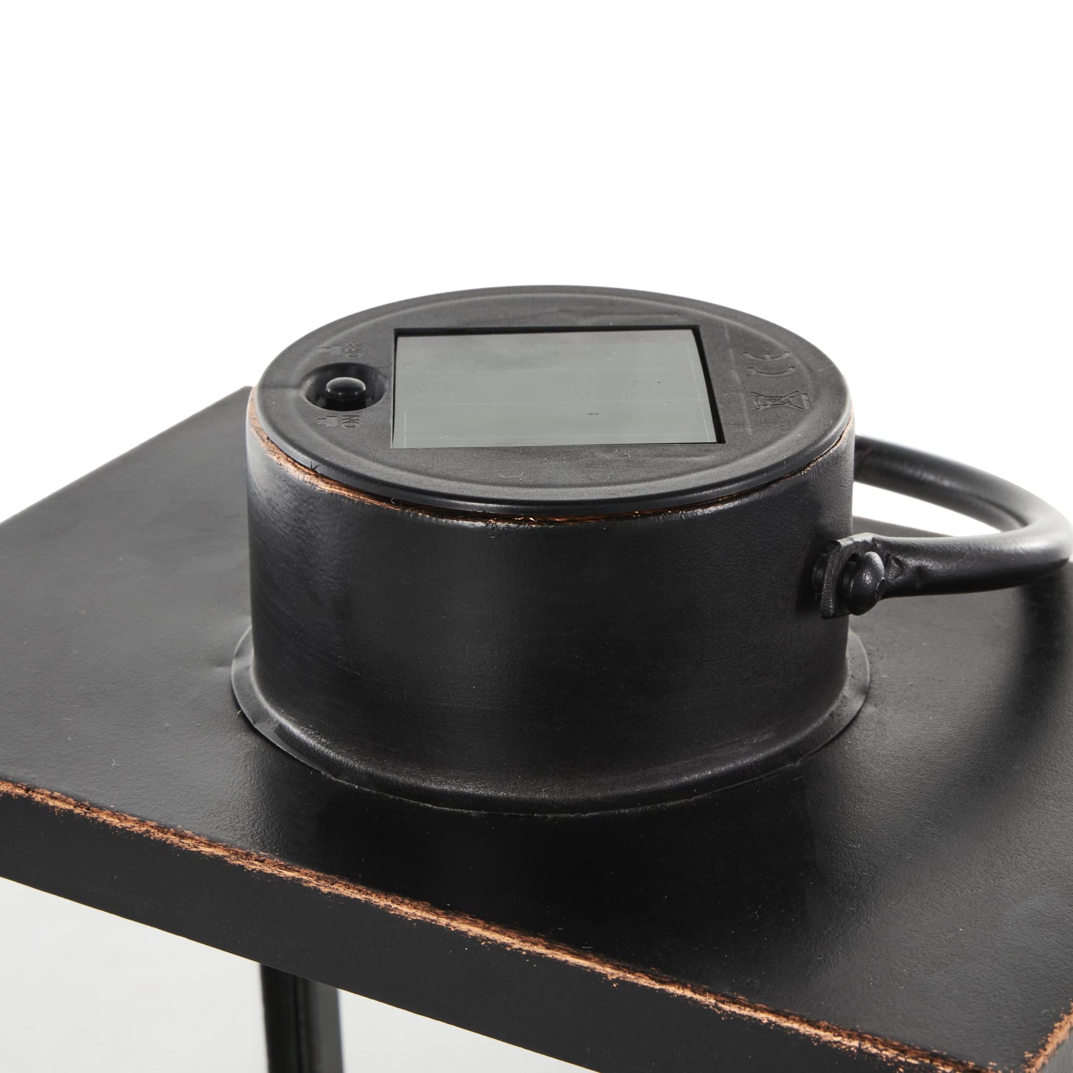 DecMode Black Metal Modern Candle Lantern with Gold Accents