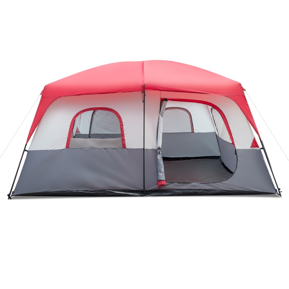 IVV Extra-Large Family Tent for 14 People, Spacious 2-Room Cabin Tent with Steel Legs, Easy Setup, Waterproof Shelter, Ventilation & Breathable (Red & White)