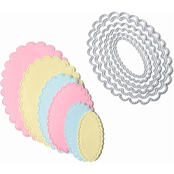 1 Set Oval Circle Scallop Frame Cutting Dies, Oval Frame Die Cuts,DIY Scrapbooking Artist Metal Cutting Dies Stencils Decorative Scrapbooking Steel Craft Embossing Paper Card