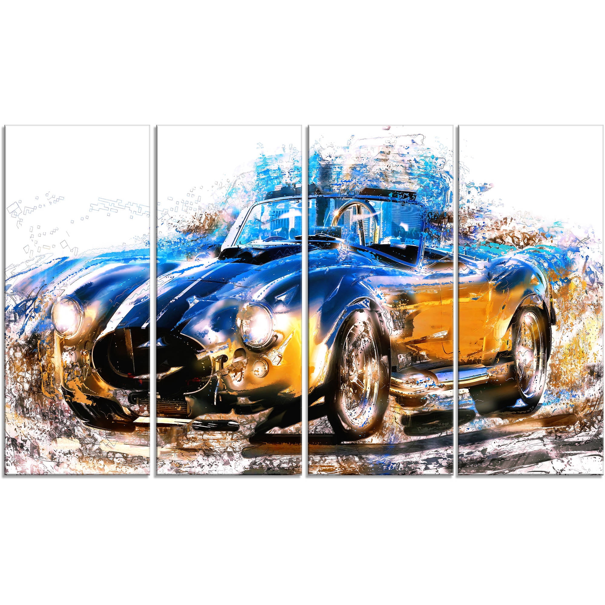 DESIGN ART Blue and Orange Roadster Large Gallery Wrapped Canvas