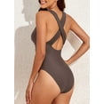 thumbnail image 5 of SHEWIN Women's One Piece Swimsuit Sexy Deep V Neck Tummy Control Cross Back Bathing Suit Slimming Racerback Swimming Swimwear Brown L, 5 of 8