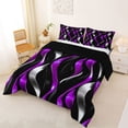 thumbnail image 2 of Manfei Gradient Stripes Full Size Comforter Sets, Shiny Abstract Lines Bedding Comforter Set, Purple, Black and Silver, Black Reversible 3 Pieces, 1 Comforter and 2 Pillowcases, 2 of 6