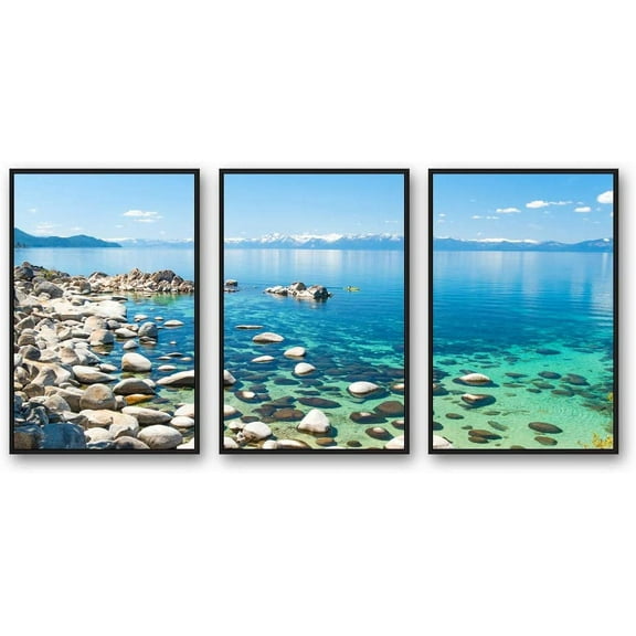 IDEA4WALL 3 Piece Framed Canvas Wall Art for Living Room, Bedroom Lake Tahoe Canvas Prints for Modern Home Decoration Ready to Hang