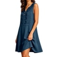 thumbnail image 4 of Kukoosong Women's Sleeveless Embroidered Tank Dress with Pockets, V-Neck Button Front Mini Casual Loose Flowy A-Line Tunic Dress, Summer Beach Boho Dress, 4 of 6