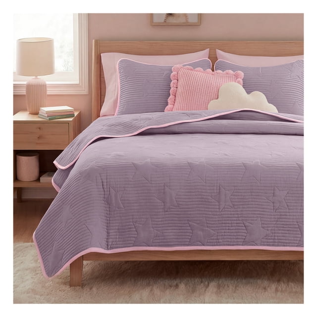 Edredón Ligero Real Textil + 2 Fundas de Almohada, Juego de Colcha Matrimonial, Color Lila