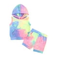 thumbnail image 2 of Tkrady Baby Girl Outfits Spring Summer New Soft Breathable Sleeveless Vest Tie Dye Print Tops Hooded Shorts 2 Piece Set, Sizes 0-3 Years, 2 of 6