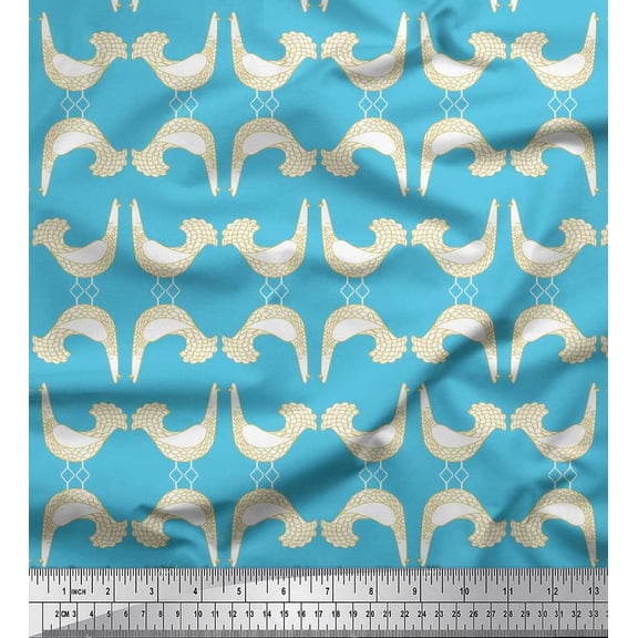 Soimoi Poly Georgette Fabric Fantail Pigeon Cartoon Print Fabric by Yard 42 Inch Wide