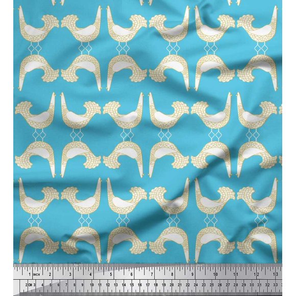 Soimoi Satin Silk Fabric Fantail Pigeon Cartoon Printed Craft Fabric by The Yard 42 Inch Wide