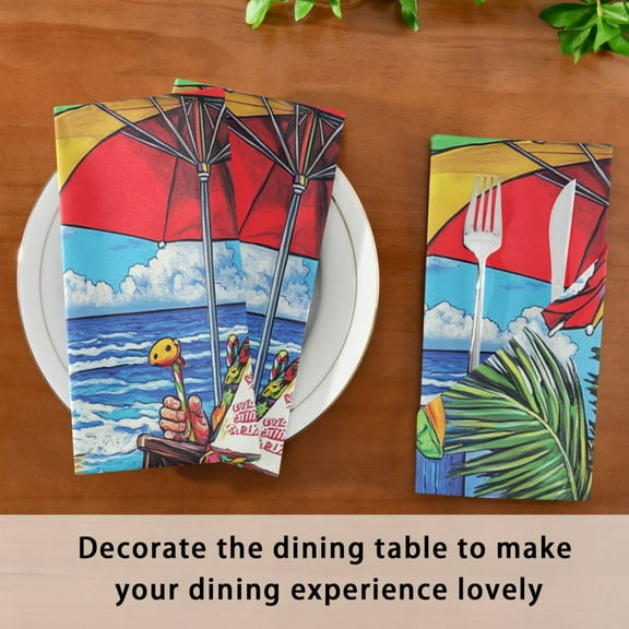BZSMCE Satin Native Fab Cotton Dinner Napkin Christmas at Beach Reusable