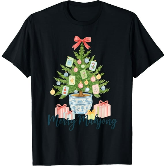 Premium model-Unisex-100% cotton-Merry Mahjong Christmas Tree Chinoiserie Holiday T-Shirt