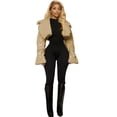 thumbnail image 4 of Women'S Cropped PU Leather Jacket with Fur Lining and Shearing Moto Texture Khaki L, 4 of 8