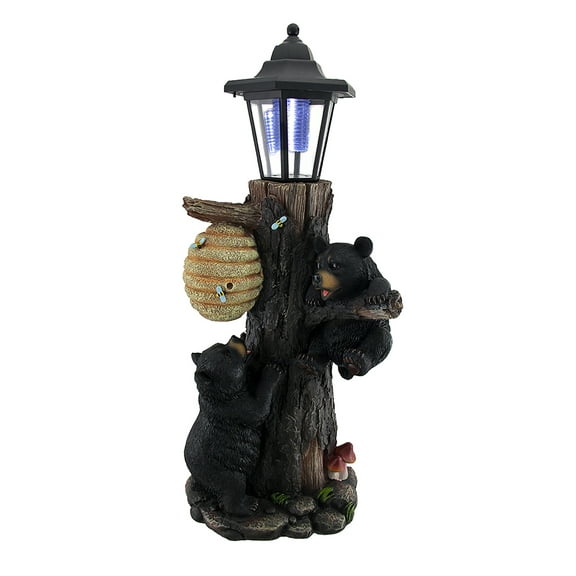 Zeckos Bearly There Honey Hungry Climbing Cubs Solar Lantern Statue