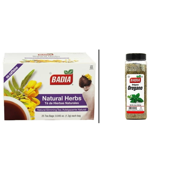 Badia Natural Herb Tea 25 Count (Pack of 4) & Badia Oregano Whole, 5.5 oz